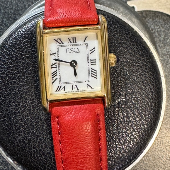 Movado ESQ Ladies Classic Tank Watch with Red Leather Strap - Picture 14 of 14